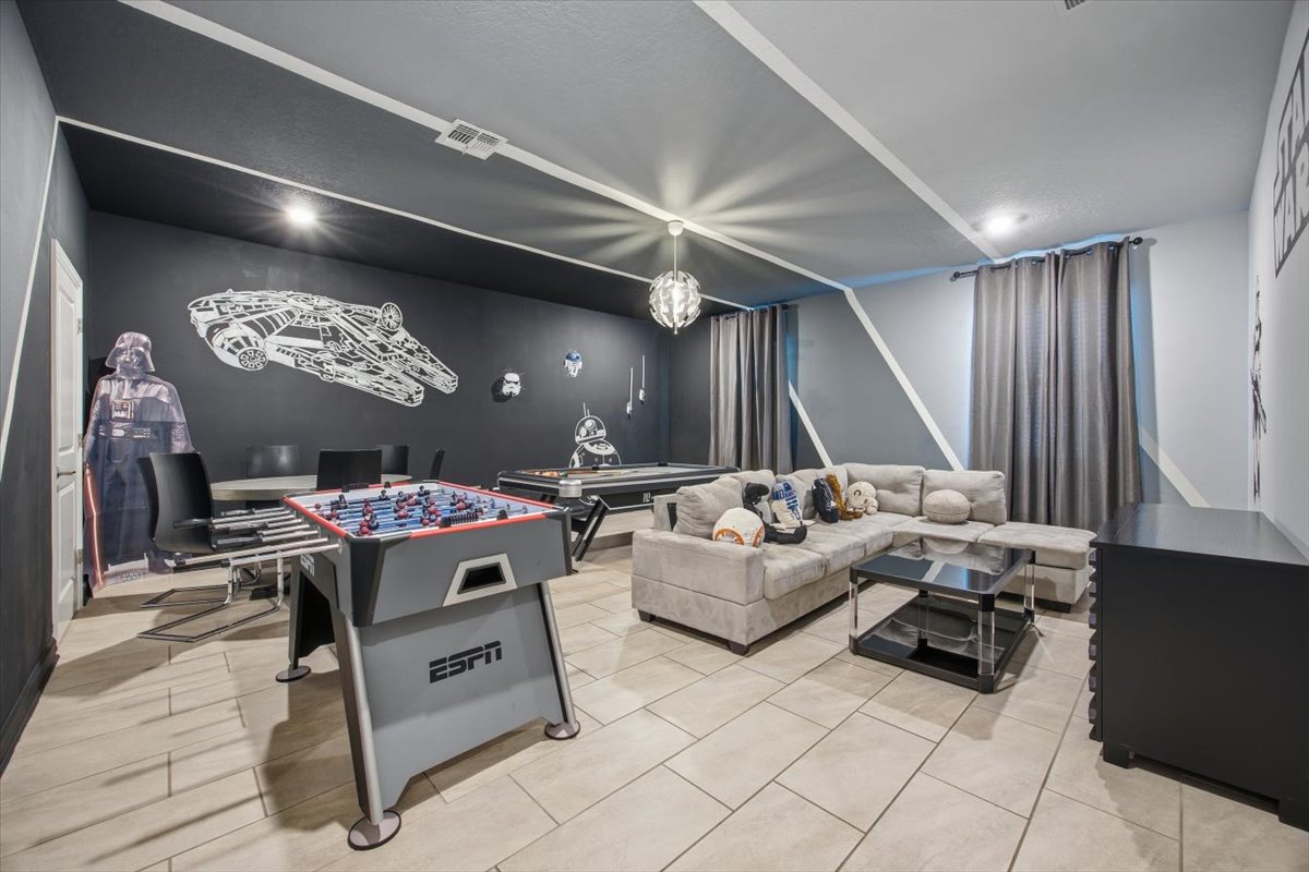 Game room with foosball and lounge