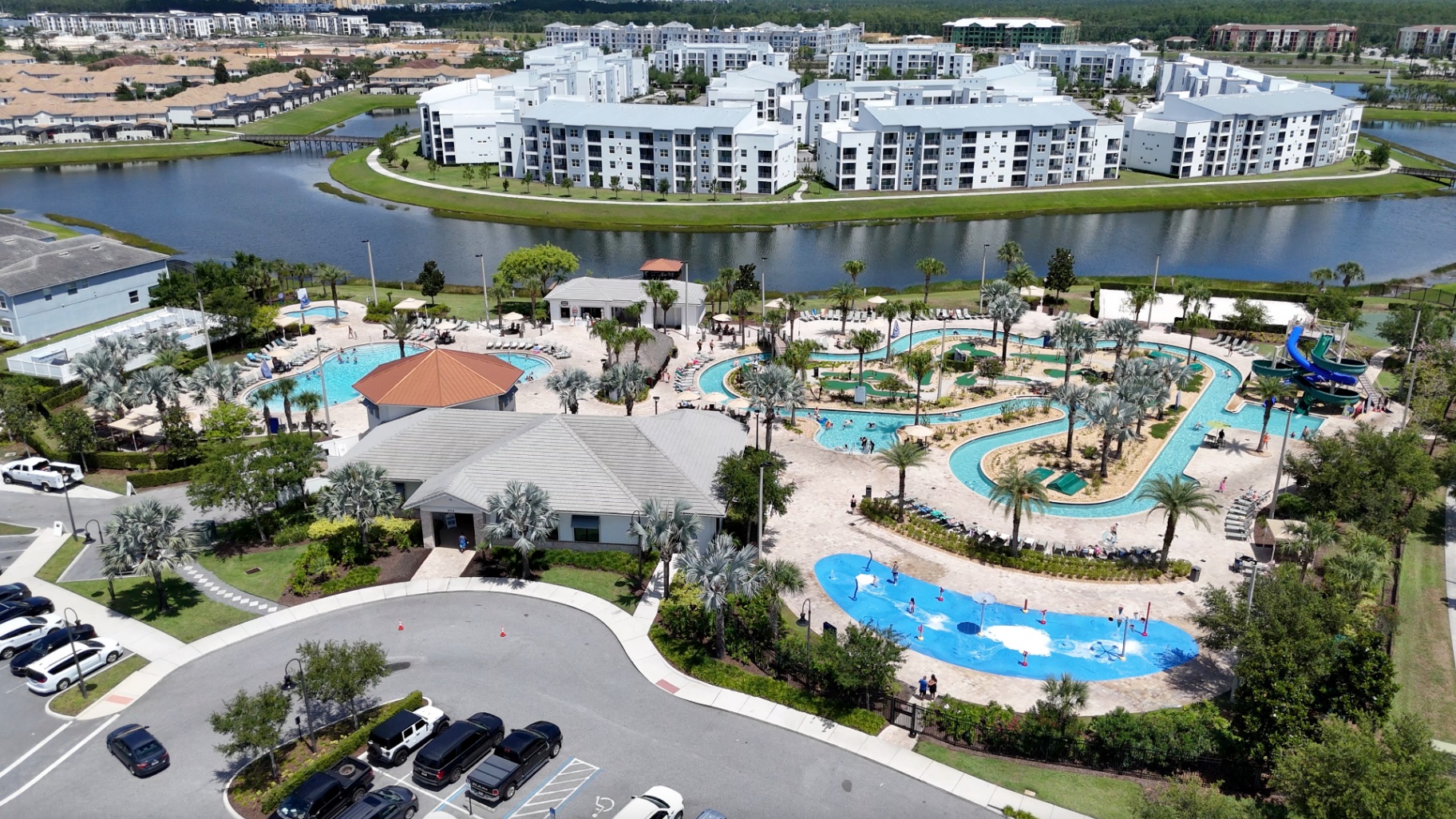 Aerial view of the Storey Lake resort amenities