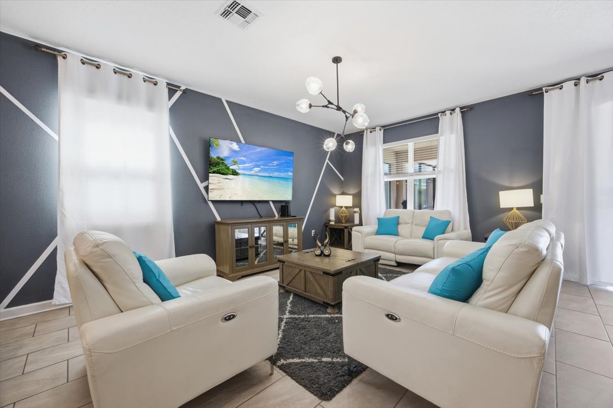 Living room with leather seating