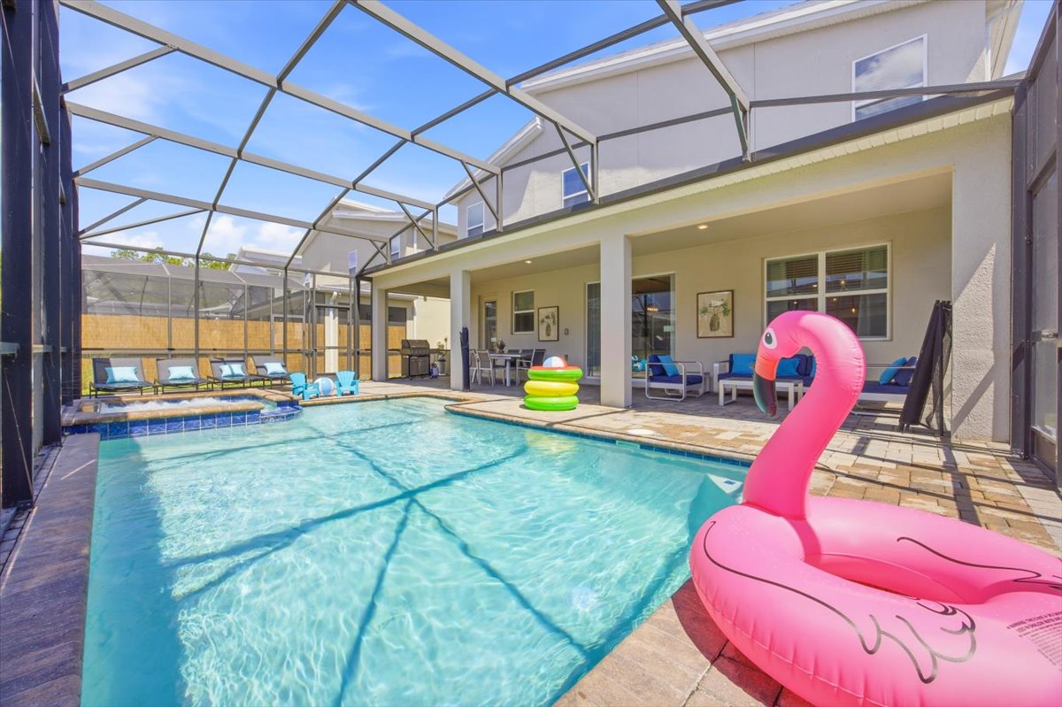 Pool with covered lanai view