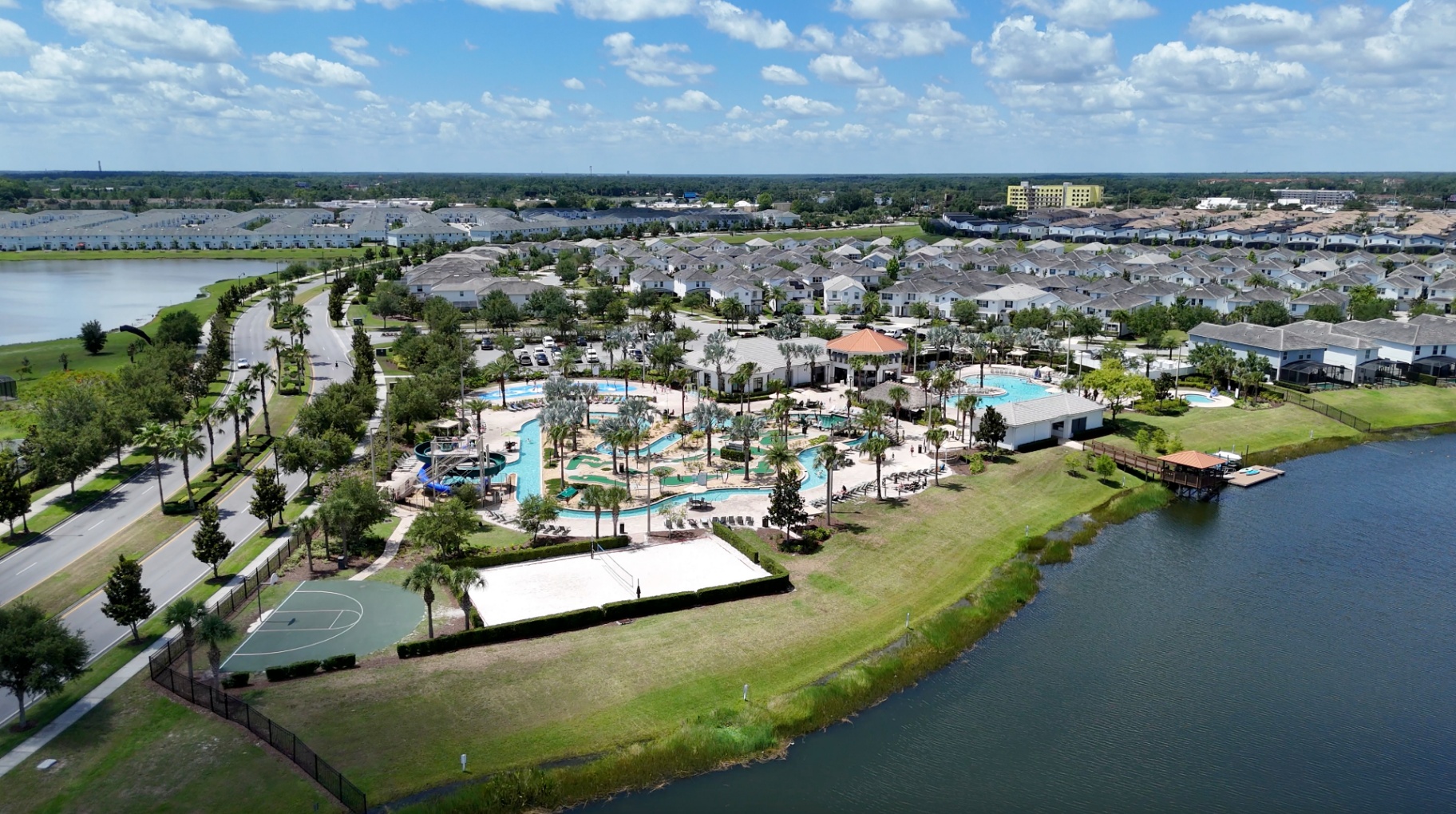Aerial view of Storey Lake resort and lakefront